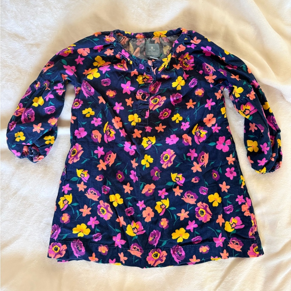 Toddler Girl Baby Gap Navy Floral Corduroy Tiered Dress 2T